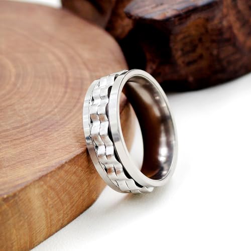 Image of 8mm Gear Fidget Ring High Polish Anxiety Ring Anti Spinning Cool Stress Relieveing Rings For Men Women Wedding Band Size 6-10