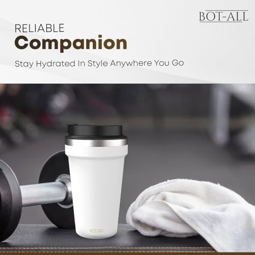 Image of BOT-All LITE Premium Mug, Made with 304 Stainless Steel Inner Layer & PS Plastic Outer Layer, Lightweight and Portable, Perfect for Hot and Cold Beverages, Easy to Carry (White - 500 ml)