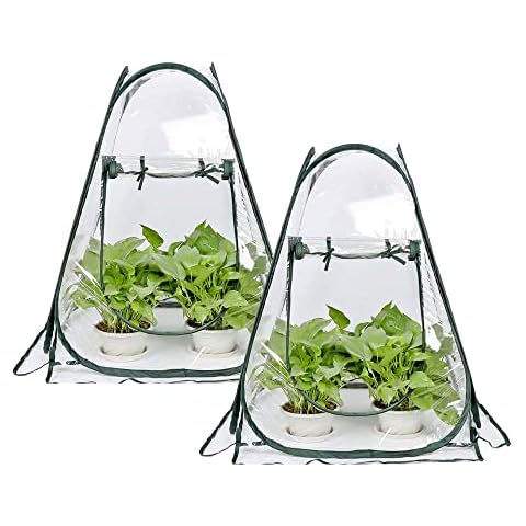 porayhut Pop Up Greenhouse Cover ,Pack of 2 Pcs,Flower House Mini Gardening Plant Flower Sunshine Room Room,Backyard PVC Greenhouse Cover for Cold Frost Protector Gardening Plants Cover