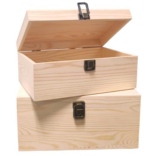 Image of 2 Pack Wooden Box with Hinged Lid & Compartments - Natural Craft Storage Organizer for Jewelry, Art Supplies, DIY Projects | Handmade Gift Box for Home