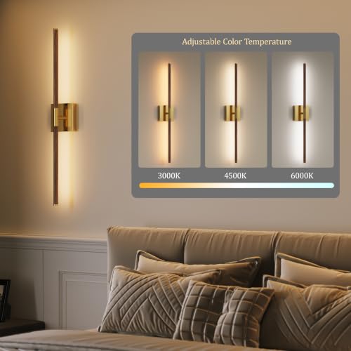 Image of Morauroral Walnut Gold Battery Operated Wall Sconce with Remote Control, Rechargeable Wall Sconces Set of 2, LED Wireless Wall Light, Modern Sconce Wall Decor for Bedroom, Living Room