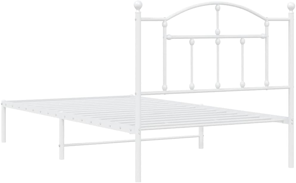 White Steel Single Bed Frame Modern Rectangular Platform Foundation with Sturdy Durable Slatted Design for Bedroom Mattress Support and Easy Assembly