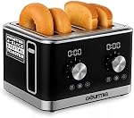 Gourmia 4 Slice Toaster, Double-Sided – Dual Independent Controls, Bagel, Defrost & Reheat Mode, 6 Browning Levels, Extra Wide Slots, Removable Crumb Tray, Compact Design, Black