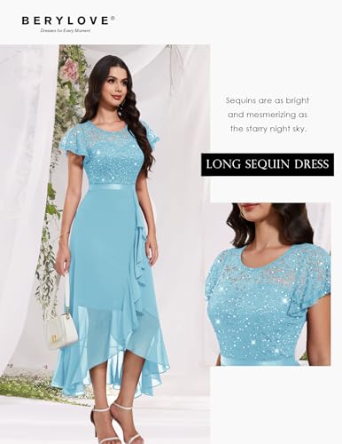 Image of BeryLove Formal Dresses for Women 2026 Wedding Guest with Slit Cocktail Elegant Lace Long Prom Dress
