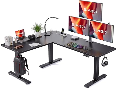 Image of SIAGO L-Shaped Standing Desk - 63 x 55 Inch Adjustable Corner Standing Desk with Charging Station - L Shape Sit Stand Table with Memory Controller, Splice Board for Home Office