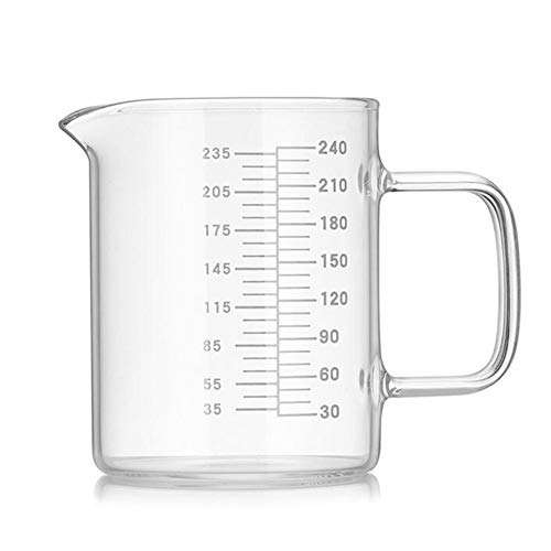 Vaso medidor de vidrio de 240 ml, resistente al calor, borosilicato, taza de medición digital, polvo líquido, microondas calentador de leche, taza transparente a escala, cocina para hornear,