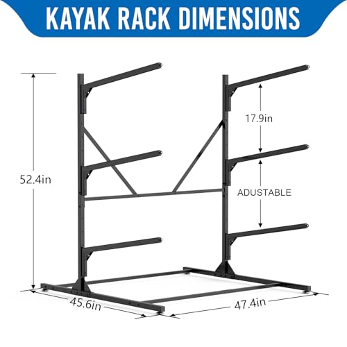 ZSLTLDU Kayak Racks for Outdoor Storage, Kayak Storage Rack, 3 Tier Adjustable Freestanding Kayak Rack Holder for Paddleboard Surfboard SUP
