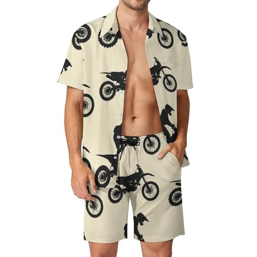 XJLAPWS Button-Down Shirt And Short Set Motocross Silhouettes Motorcycle Men's Summer Beach Suits Outfit 2 Piece XJLAPWS Button-Down Shirt And Short Set Motocross Silhouettes Motorcycle Men's Summer Beach Suits Outfit 2 Piece