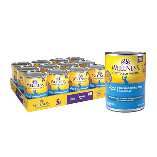 Wellness Complete Health Pate Adult Wet Cat Food, Natural, Protein-Rich, Grain Free, 12.5 Ounce, 12 Pack, (Chicken & Herring)
