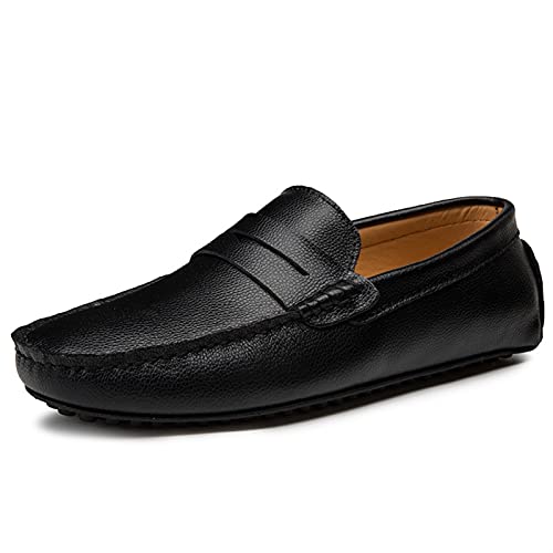 Mens Men's Loafers Genuine Leather Round Toe Sole Stitching Details Penny Loafer Comfortable Flexible Resistant Anti-Slip Flat Heel Driving Slip On