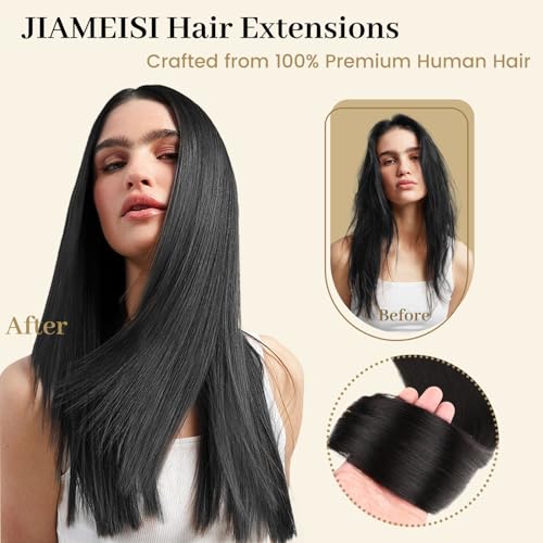 Jiameisi Clip in Hair Extensions Real Human Hair, 12inch Remy Human Hair Extensions Double Weft 70g 7pcs, Natural Straight Clip ins for Women, Ideal for Daily, Party, Wedding Looks #1 Jet Black
