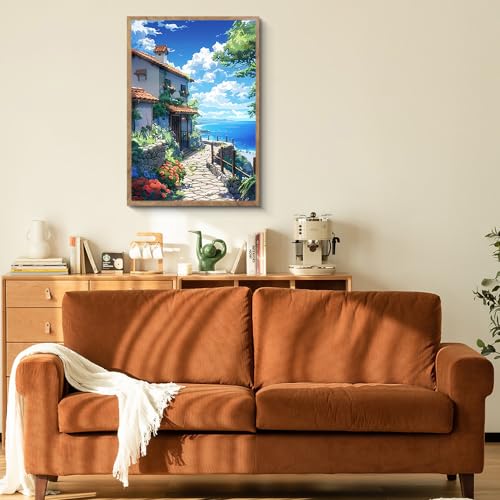 阪画屋 アートパネル アートボード ポスター 玄関 壁画 壁掛け 壁飾り 部屋飾り 飾り絵 絵 絵画 油絵 ソファの背景画 インテリア 現代 モダン フレーム 額付き 木枠付きの完成品 木目調 キャンバス 風水 風景画 プレゼント ギフト 30×40 [4]