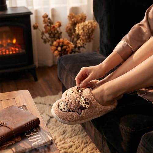 Image of Highland Cow Slippers for Women Plush Scottish Highland Cow Animal Slippers Warm Non Slip Home Indoor Slippers