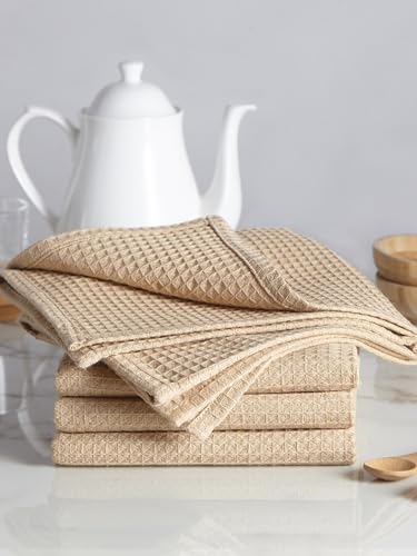 Encasa Xo Asciugamani Da Cucina E Salviette In Cotone Beige | Strofinaccio In Waffle E Tessuto Piatto | Set Strofinacci | 70X45 Cm | Riutilizzabile E Ad Asciugatura Rapida Set Di 4 - 2