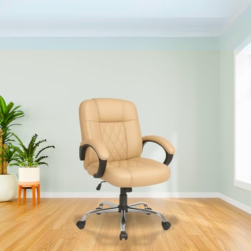 Image of activa Ergonomic Office Chair with Premium Leatherette & Padded Seat | Adjustable Height | Desk Chair for Work /Study | Chairs for Workstations (Galaxy, Beige)