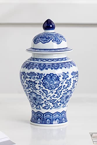 Frasco de gengibre azul e branco, potes decorativos de cerâmica chinoiserie para casa, escritório, v