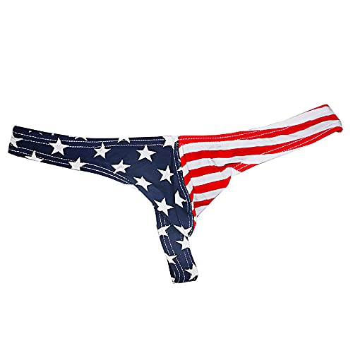 USA Flag Thongs for Men Bulge Pouch Backless G String Thongs Undies Running Shorts Red
