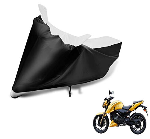 Image of Auto Hub Bike Cover Compatible with TVS Apache 200V with Mirror Pocket, Dustproof, Heat Resistant, Triple Stitched, Apache 200 Bike Cover- Black, White