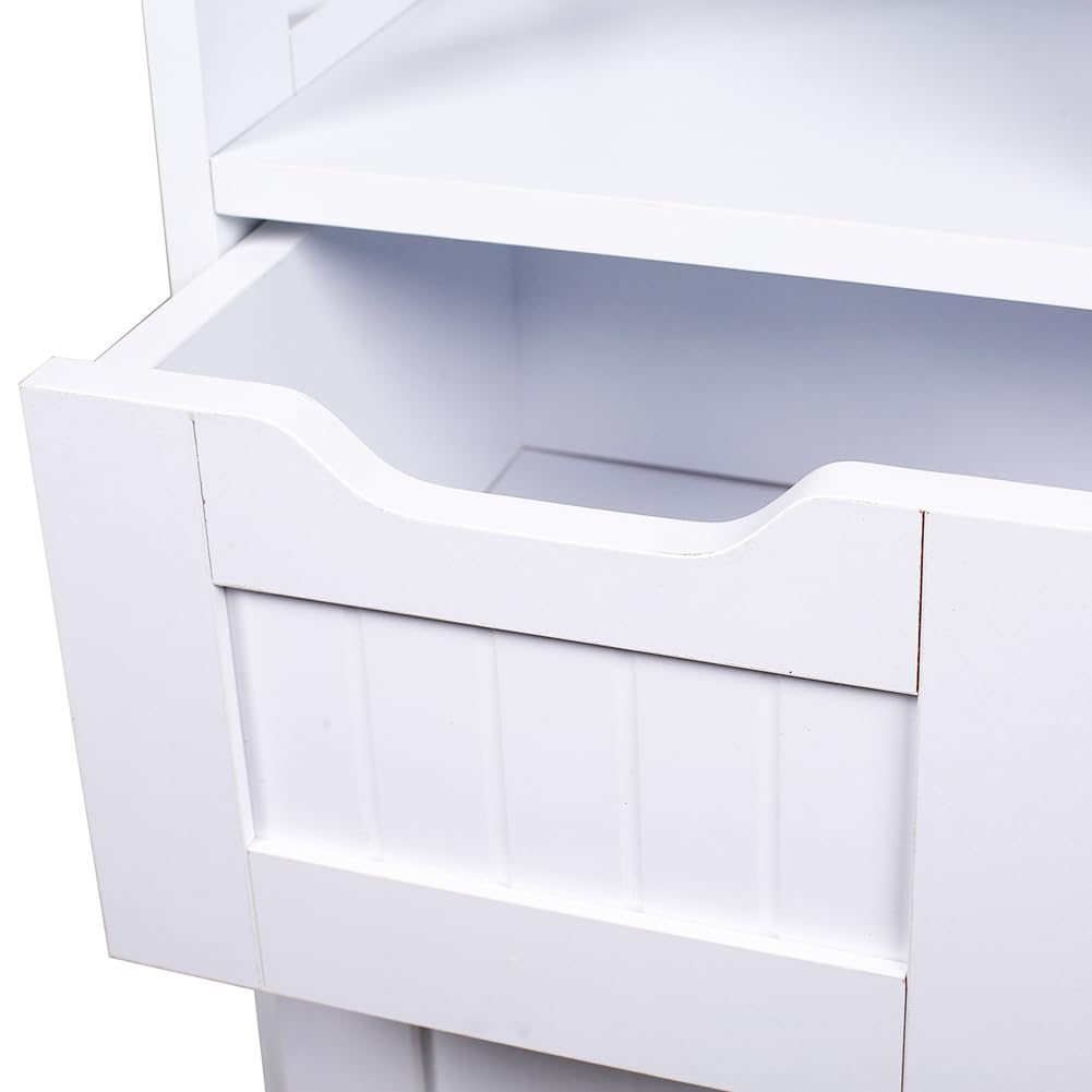 Shally Dogan Mobile da Bagno in Legno Bianco con 3 Cassetti, 2 Ante e 2 Ripiani Salvaspazio, Mobiletto Multiuso da Terra, Armadietto Autoportante per Soggiorno, Cucina, Ufficio, Armadio 80.5x30x86.5cm
