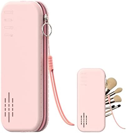Travel Makeup Brush Holder, Silicone Portable Makeup Brush Case Bag with Air Holes, Soft and Waterproof Cosmetic Organizer Bag Trendy Travel Makeup Bag with Zipper Makeup Pouch for Women (Pink)