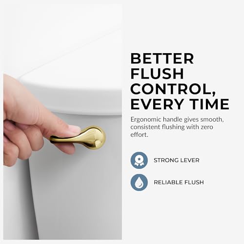 Image of Qualihome Polished Brass Finish Side Mount Toilet Handle Replacement Kit, Universal Toilet Tank Flush Lever Fits Most Standard Side-Mount Toilet Tanks