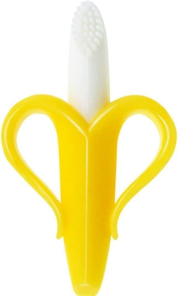 LDATY Banana Silicone Teether Baby Toothbrush, Baby Chewer Silicone Toddler Training Finger Toothbrush and Teething Ring in One - Teeth Aid Safe Training Brush, Relief Gingival Pain(0-24 Months