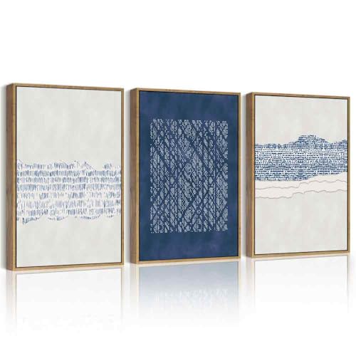 PHOPAGO Navy Blue Abstract Framed Wall Art Mid Century Minimalist