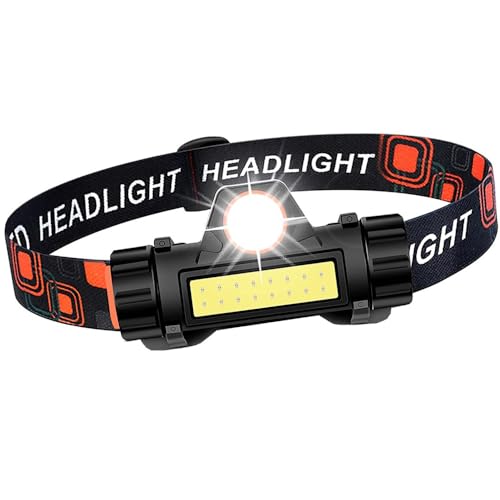 Linterna Frontal 1 LED + 1 COB con Imán - Recargable, IPX 5, Angulo Ajustable - Apta para Running, Senderismo, Camping, Trabajo, Linterna para la Cabeza Manos Libres. Regalos Originales para Hombre