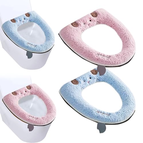 TICKLELY 2 peças para assento sanitário de casa de banho, almofada macia com alça, cobertura de tampa de sanita, almofada macia, lavável, adapta-se a todos os assentos de sanita ovais