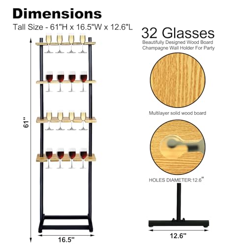 ikare Champagne Wall Stand,4-Tier Champagne Tower Stand,Metal Stable and Easy to Install Champagne Glass Hang Wooden Holder, 32 Wine Glass Champagne Wall Holder for Party by ikare - Image 3
