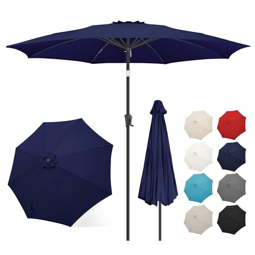 FLAME&SHADE 11 ft Patio Umbrella - Table Umbrella Outdoor with Push Button Tilt and Crank UV Protection 8 Sturdy Ribs Market Umbrella for Garden Deck Backyard Lawn Pool and Beach(Navyblue)
