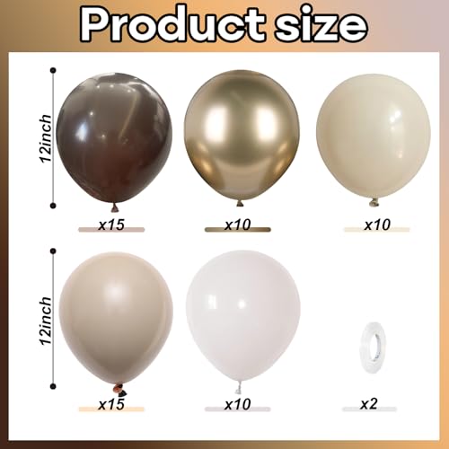 Image of Brown Cream Neutral Balloons, 12 Inch 60PCS Retro Brown Khaki Beige Sand White Balloon, Beige Nude Apricot Balloon for Neutral Bear Bridal Baby Shower Wedding Birthday Party Decorations Supplies