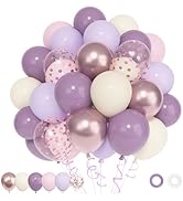 72pcs Dusty Purple Balloons Set, Latex Balloons with 12inch Pink White Sand Lavender Lilac Metall...