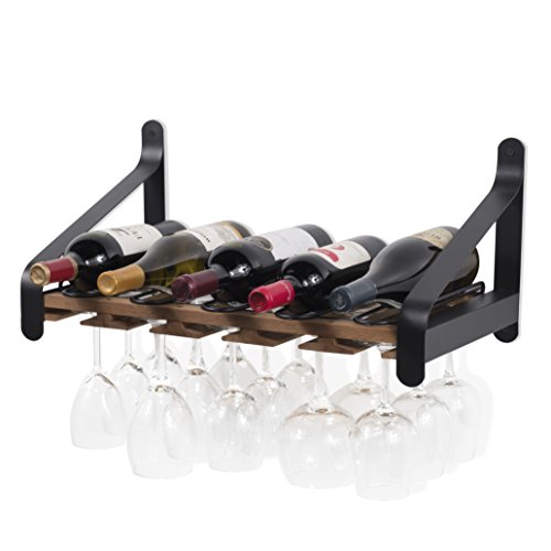Rustic State Wall Mounted Wood Wine Rack or Liquor Bottle Storage Holders | Stemware Racks Organizer (Walnut)