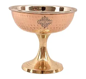 INDIAN ART VILLA Steel Copper Ice Cream Bowl with Brass Stand - Hotel Restaurant Tableware, 140 ml Capacity