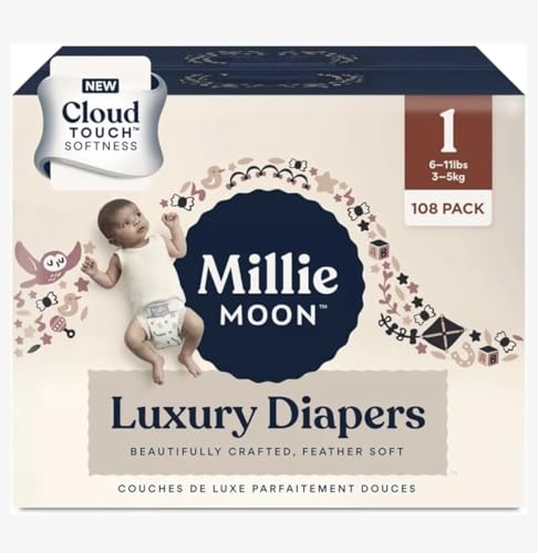 Image of Millie Moon Luxury Diapers, Size 1 Cloud Touch Softness, Feather Soft, (100 Diapers)
