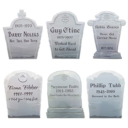 Tombstone Walkway Yard Signs Halloween Decorations - 6 Funny Gravestones with Stakes - Outdoor Holiday Decor, Haunted House Set Up, Graveyard Theme Set, Theater Play Props for Lawn, Garden & Backyard