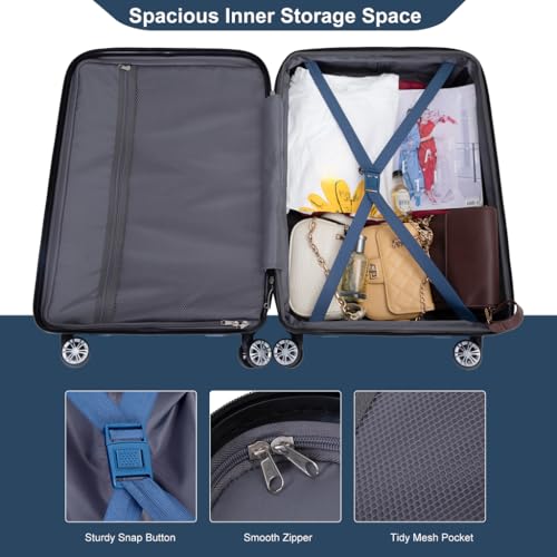 5-Piece Expandable Hard Luggage Set for Travel, Lightweight & Spacious Design, Includes Carry-On & Duffel Bag, Dark Blue4