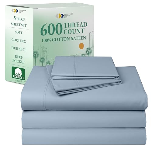 California Design Den Split King Sheet Set - 100% Cotton, 600 Thread Count, Breathable Luxury King Size Sheets for Adjustable Bed, Luxury Hotel-Quality Sheets with Soft Sateen Weave - Blue