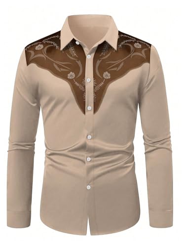 Men's Graphic Button Down Shirts Vintage Western Cowboy Collared Long Sleeve Shirt Top3