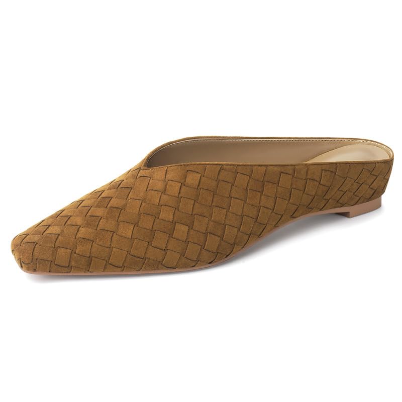 Image of Woven Mules for Women Slip on Comfortabke Metallic Slides Ladies Trendy Square Toe Hidden Wedge Mules