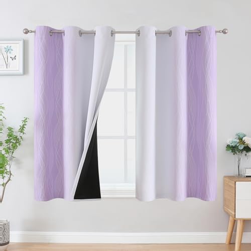 Estelar Textiler Lilac and Greyish White Ombre Blackout Curtains 54 Inch Length 2 Panels, Full Room Darkening Gradient Drapes for Kitchen, Thermal Insulated Grommet Short Curtains for Bathroom,42Wx54L