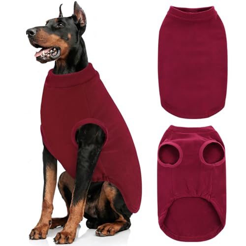 AOFITEE Hunde Pullover Fleece, Warmer Weihnachten Hundepullover Fleece Hundeweste, Weicher Hundepulli Elastischer Fleecepullover Winter Hundemantel Fleecepulli für Große Hunde, Rot XL