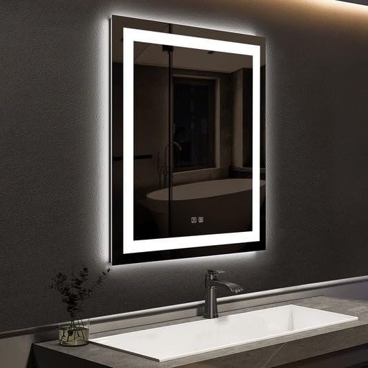 LED Mirror with Touch Sensor, 15 Inch x 18 Inch Wall Mount, 3 Light Effects Decorative Bathroom Mirror-image-26