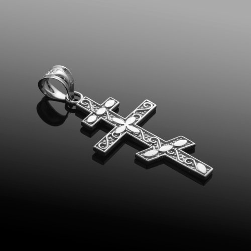 Claddagh Gold - 10k White Gold Russian Orthodox Cross Pendant2