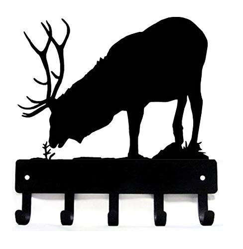 The Metal Peddler Elk Bull Key Rack Hanger - Small 6 inch Wide - Made in USA - Wall Mount