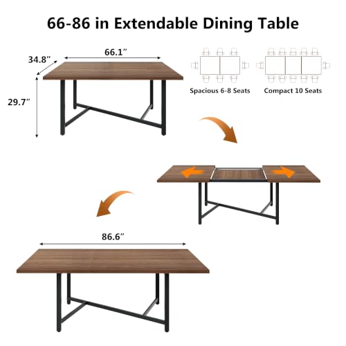 Image of 66-86 inch Extendable Dining Table for 4-10 People, Farmhouse Table,Walnut