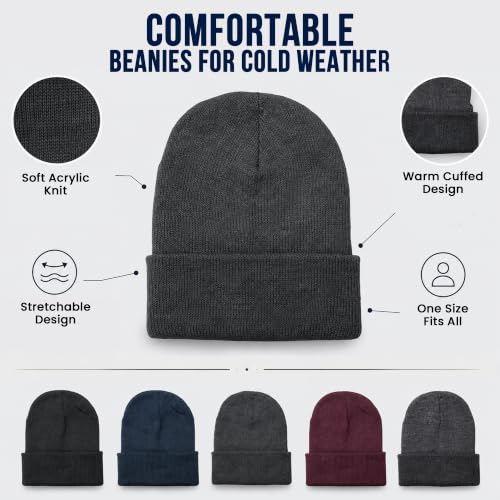 Image of YACHT & SMITH Winter Beanies, Bulk Cold Weather Thermal Warm Stretch Skull Cap, Mens Womens Unisex Hat