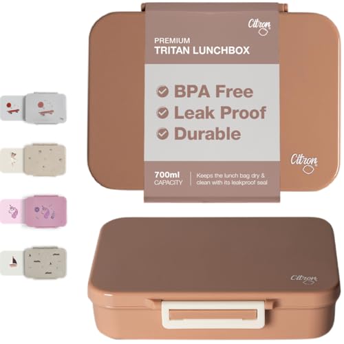 Citron Kids Lunch Box with Compartments 700ml with Saucer – Premium Strong & Safe Materials BPA & Melamine-Free – Leak-Proof Snack Box with Compartments, Bento Lunchbox for Kids