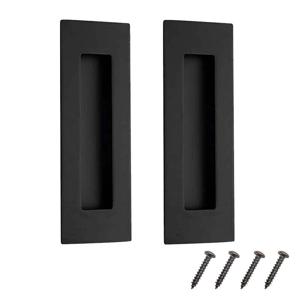Corthulin Black 2 Pcs Recessed Sliding Door Handles 150Mm Flush Door Handles Stainless Steel Flush Finger Pull With Screws For Barn Door Cabinet Closet Cupboard Kitchen Wardrobe Dresser
